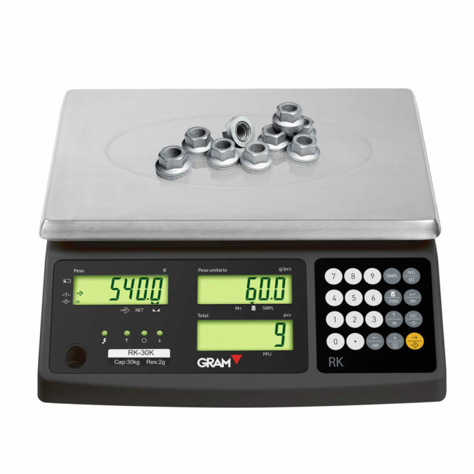 parts counting bench scale for industrial use with three displays to view weight